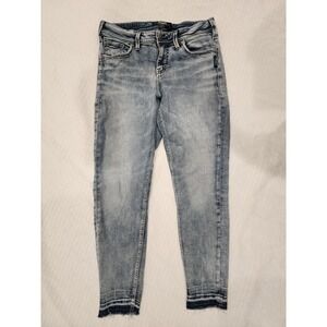 Silver stretch crop jeans: Avery Ankle Skinny fit, thick stitching Womens 29